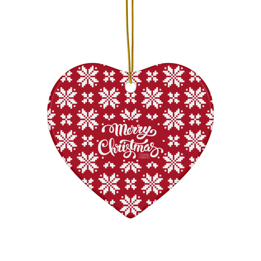 Ceramic Ornament | Heart Shape | Jacquard Snowflake Red | Giada Valenti Collection