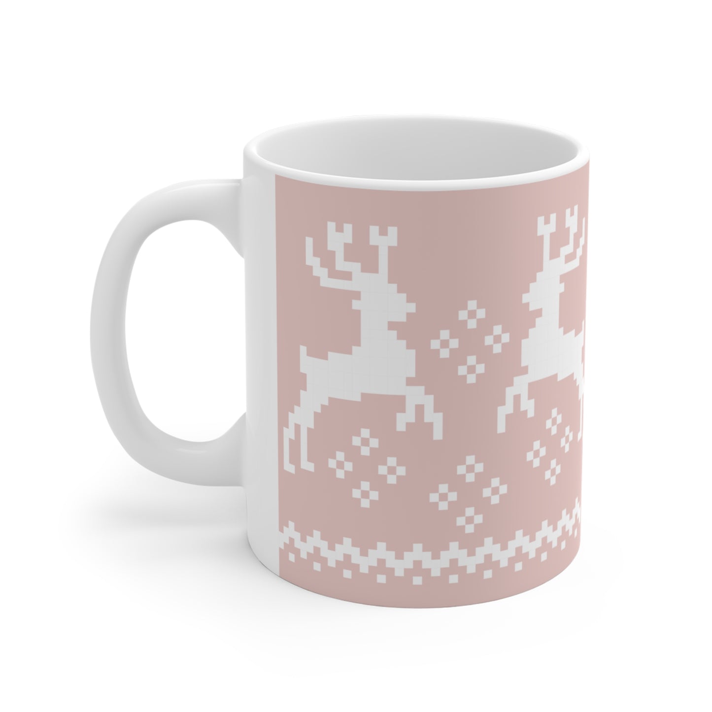 Jacquard Reindeer Christmas Mug with exclusive Italian design print (11oz) | Pink | Giada Valenti Collection