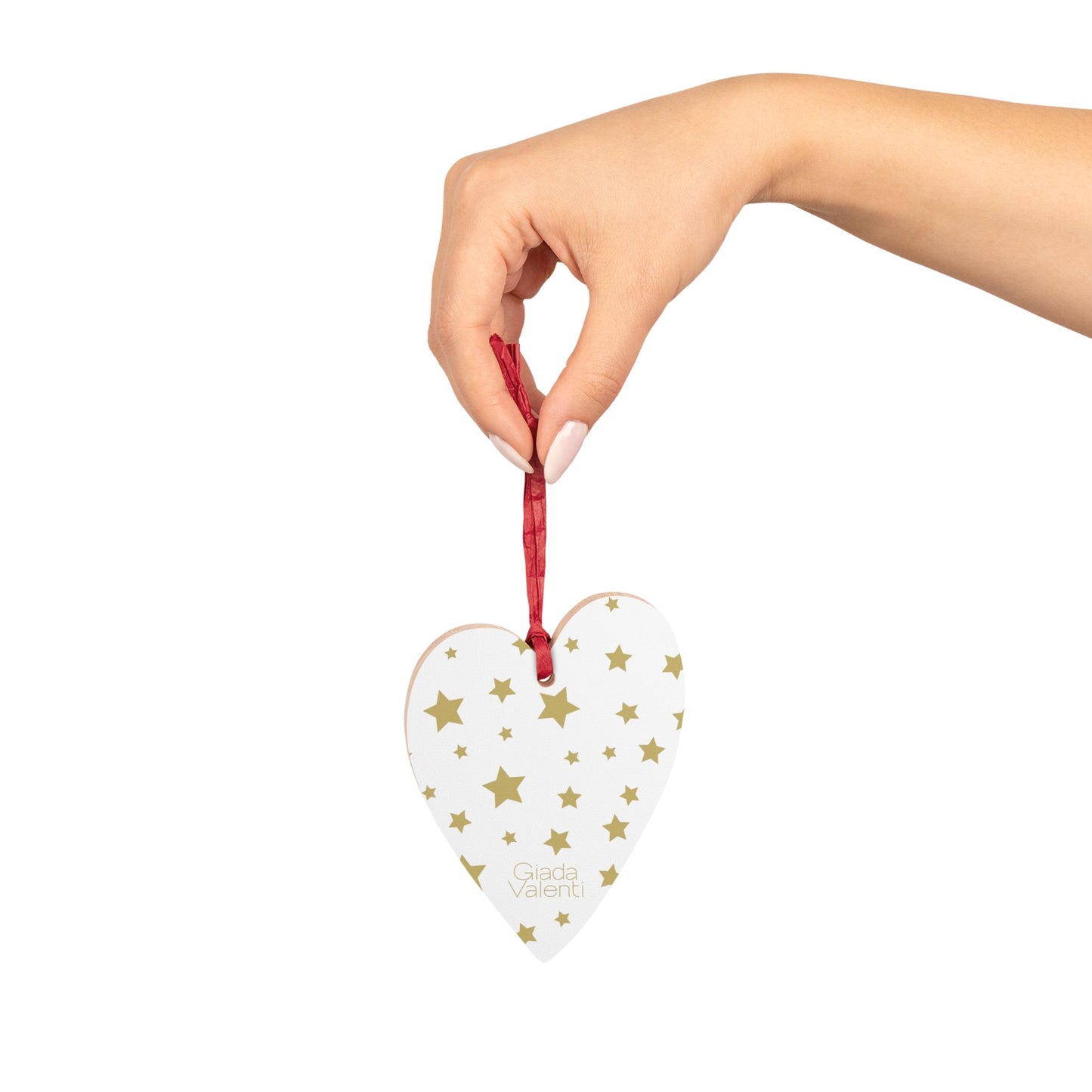 Giada Valenti | Heart Shape Wooden Ornament | Designed in Italy | White Gold Stars | Christmas Ornament | Christmas Gift