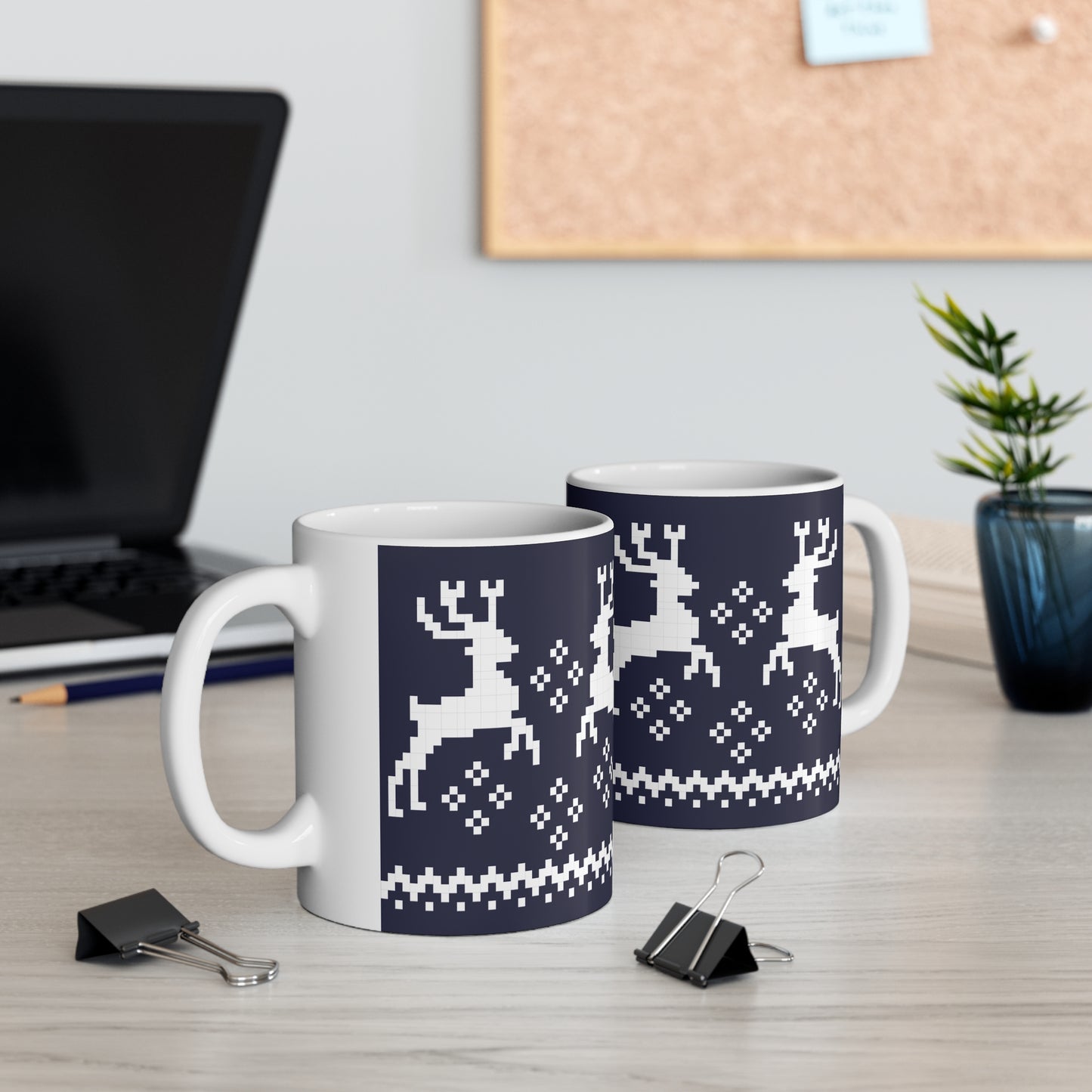 Jacquard Reindeer Christmas Mug with exclusive Italian design print (11oz) | Blue | Giada Valenti | Christmas Gift