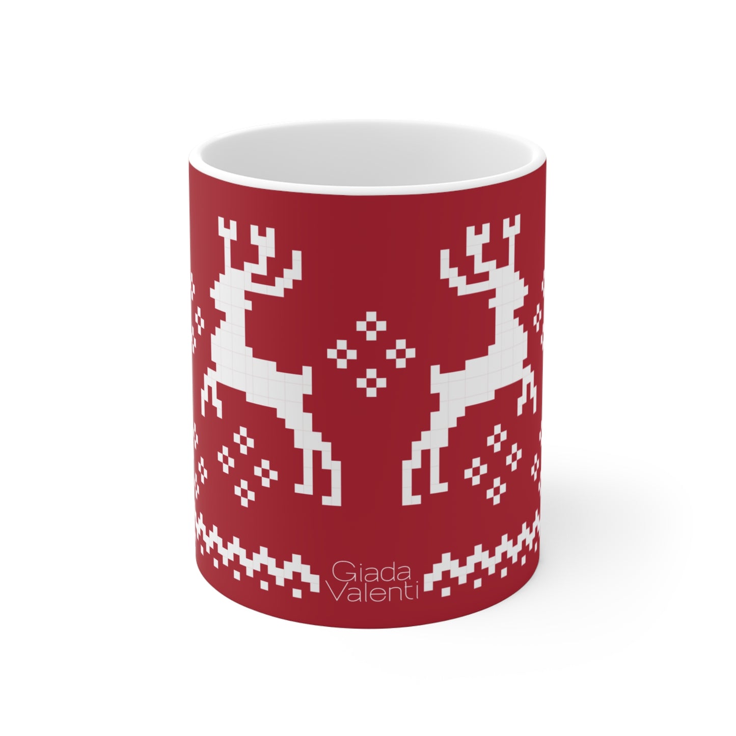 Jacquard Reindeer Christmas Mug with exclusive Italian design print (11oz) |  Red | Giada Valenti Collection