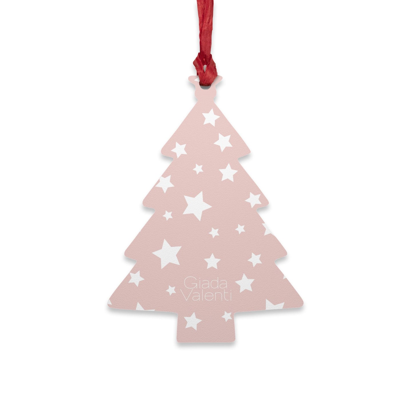 Giada Valenti | Tree Shape Wooden Ornament | Designed in Italy | Pink White Star | Christmas Ornament | Christmas Gift | Italian Design