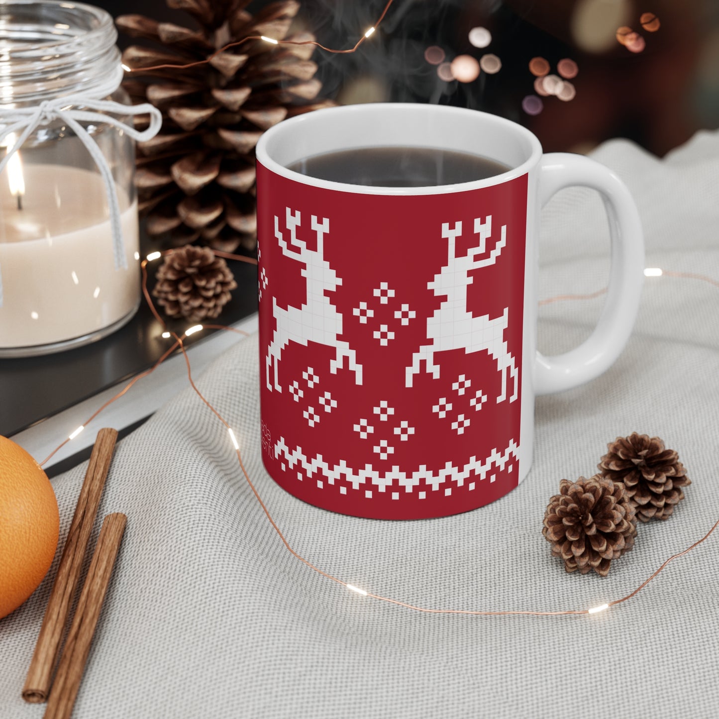 Jacquard Reindeer Christmas Mug with exclusive Italian design print (11oz) |  Red | Giada Valenti Collection