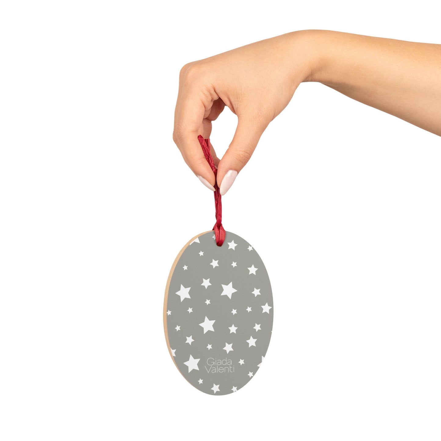 Oval Shape Wooden Ornaments | Designed in Italy | Giada Valenti | Silver White Stars | Christmas Ornament | Christmas Gift | Italian Design