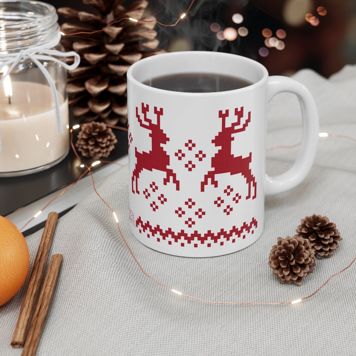 Jacquard Reindeer Christmas Mug with exclusive Italian design print (11oz) | Red | Giada Valenti Collection