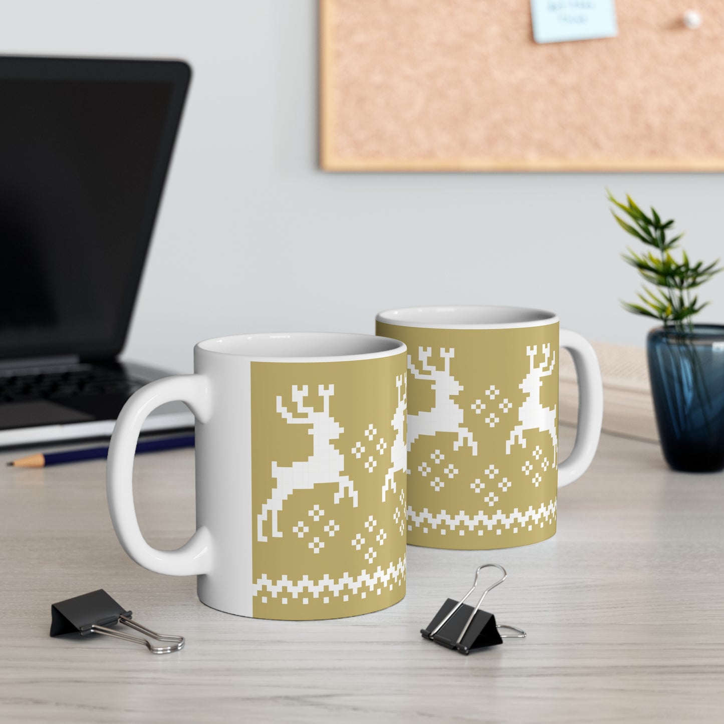 Jacquard Reindeer Christmas Mug with exclusive Italian design print (11oz) | Gold | Giada Valenti Collection