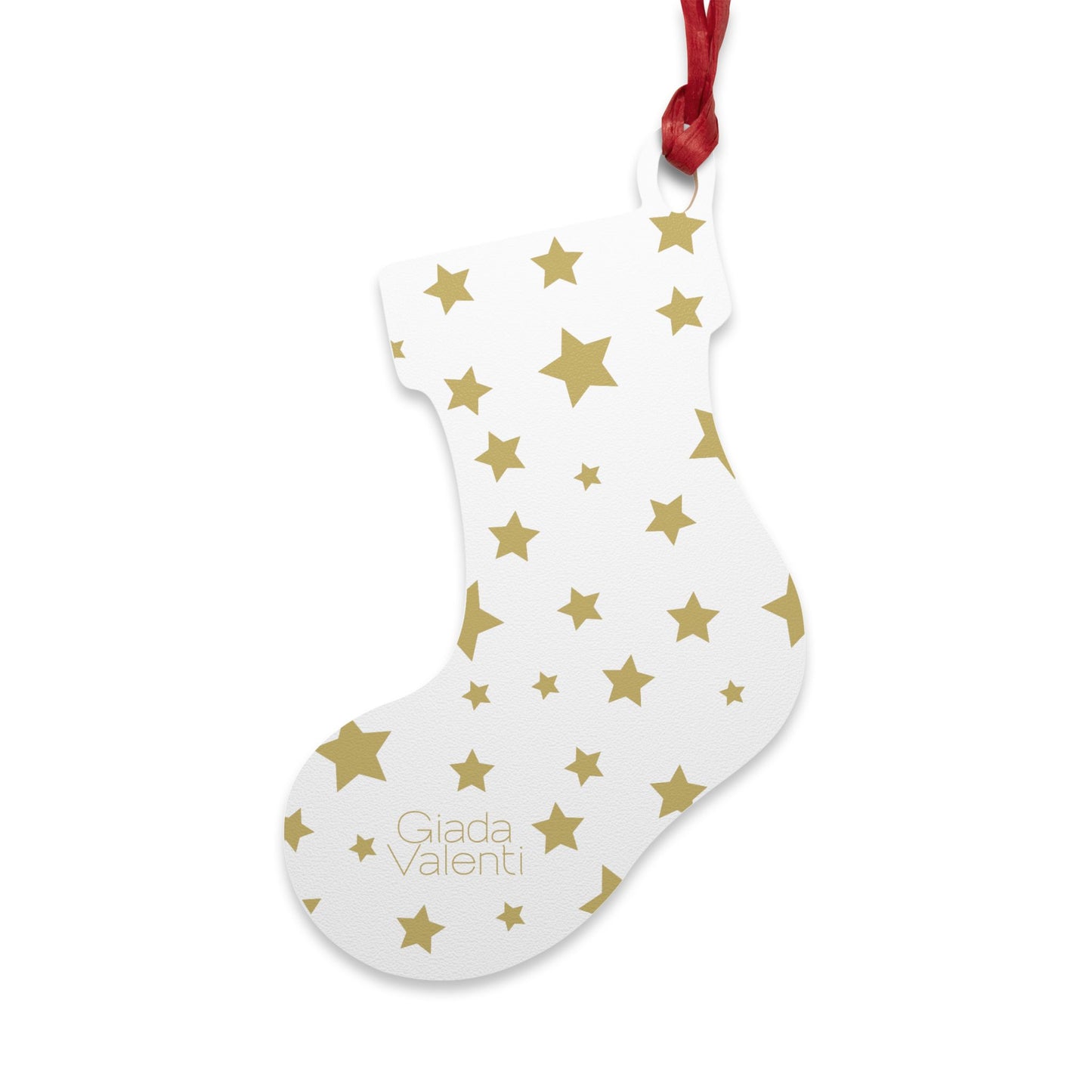 Giada Valenti | Christmas Stocking Wooden Ornament | Designed in Italy | White Gold Stars | Christmas Ornament | Christmas Gift