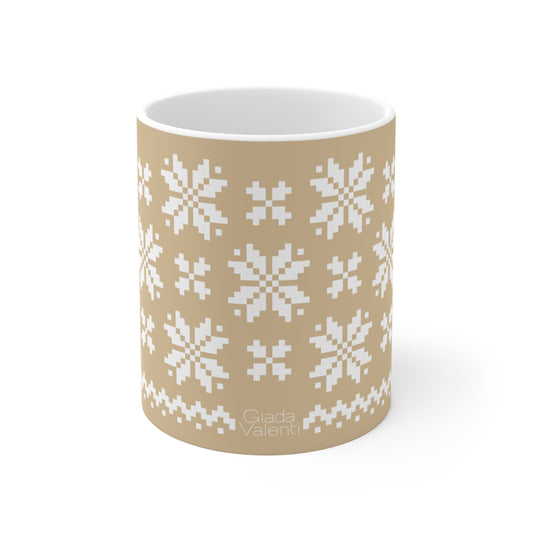 Jacquard Snowflake Mug with exclusive Italian design print (11oz) | Beige | Giada Valenti Collection