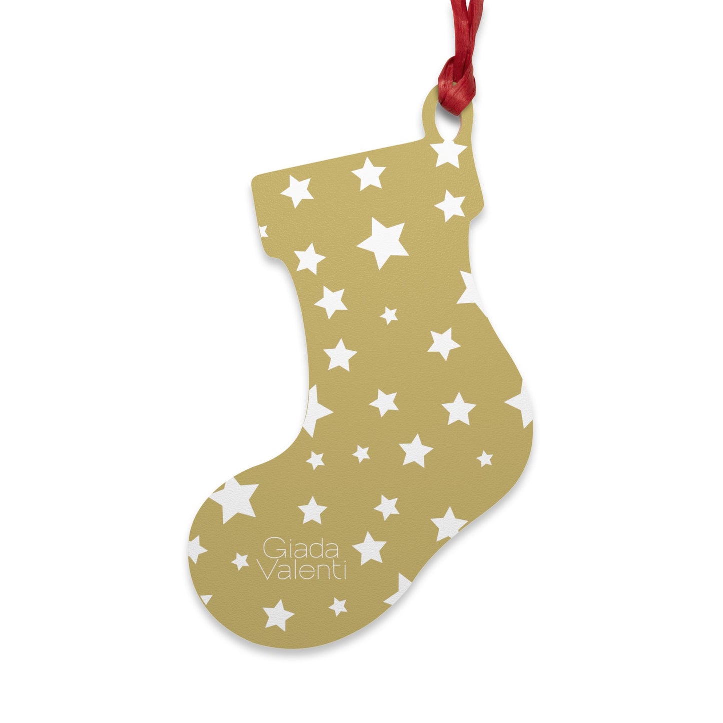 Giada Valenti | Christmas Stocking Wooden Ornament | Designed in Italy | Beige White Stars | Christmas Ornament | Christmas Gift