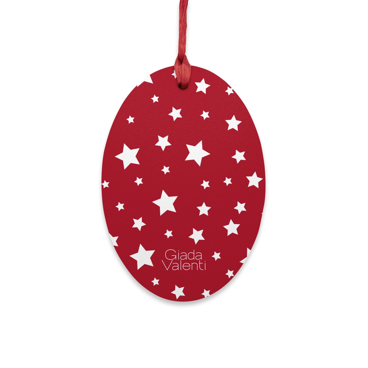 Oval Shape Wooden Ornaments | Designed in Italy | Red White Stars | Giada Valenti | Christmas Ornament | Christmas Gift | Italian Design