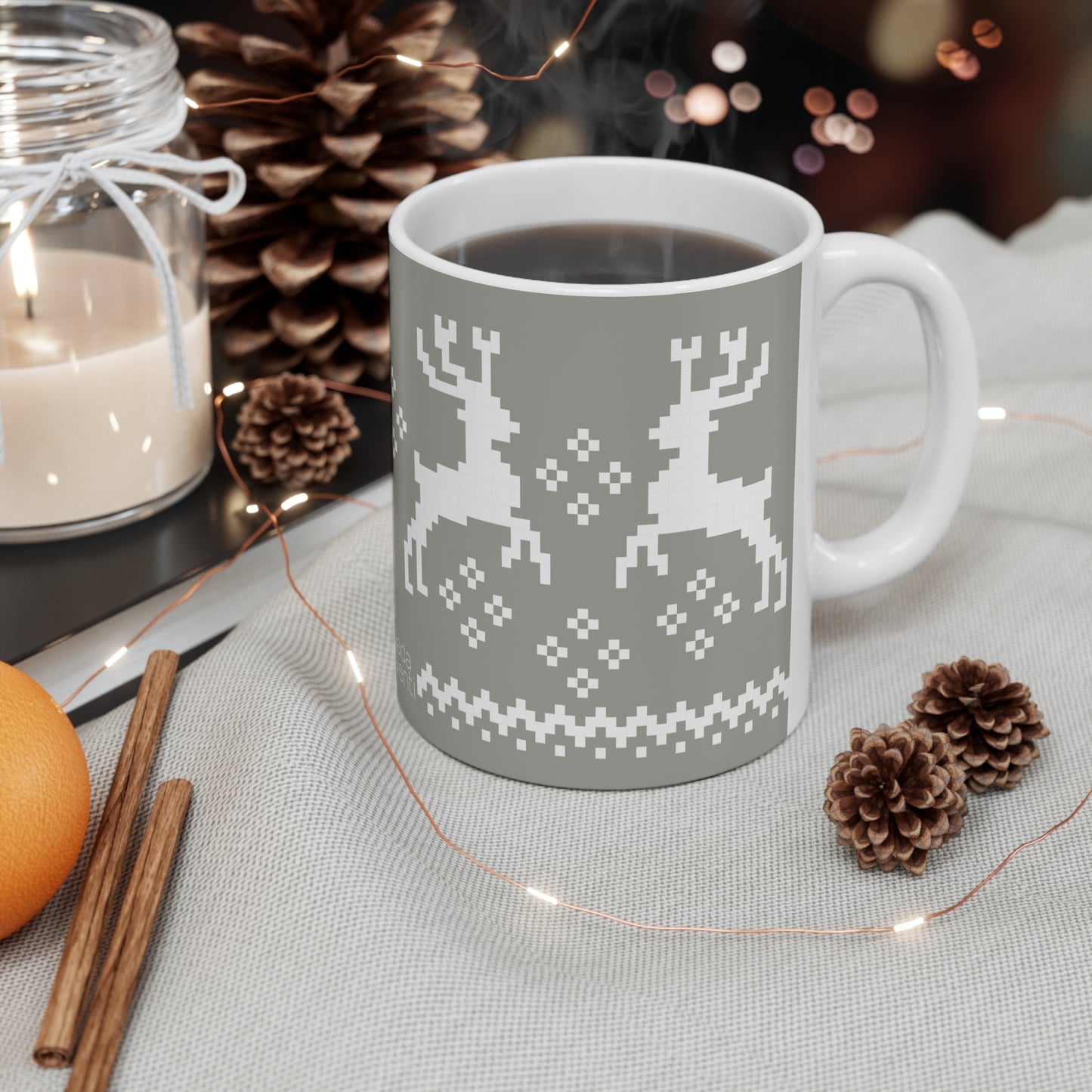 Jacquard Reindeer Christmas Mug with exclusive Italian design print (11oz) | Silver | Giada Valenti Collection