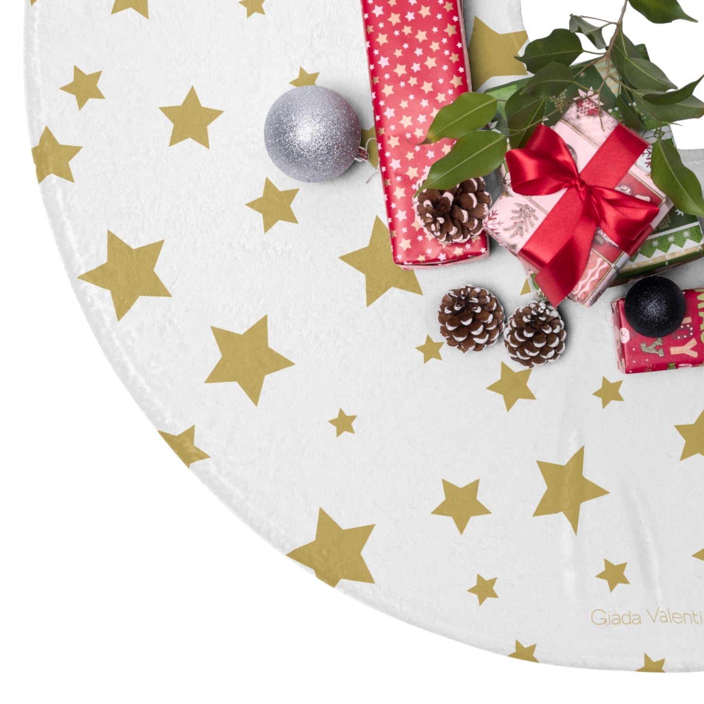 Christmas Star Tree Skirt with Italian Design print | White | Giada Valenti | Christmas Decoration | Christmas Gift