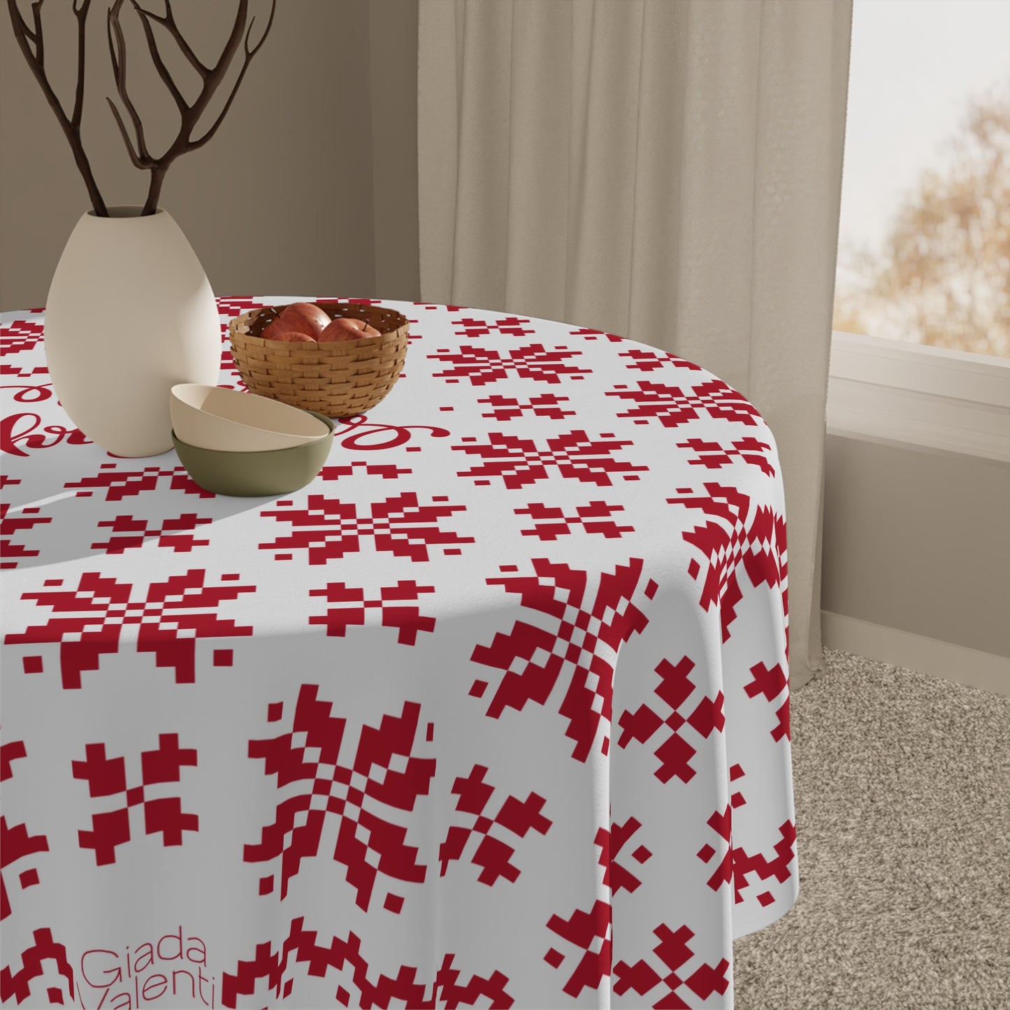 Jacquard Snowflake Christmas Tablecloth with Italian Design print | White Red | Giada Valenti | Christmas Decoration | Christmas Gift