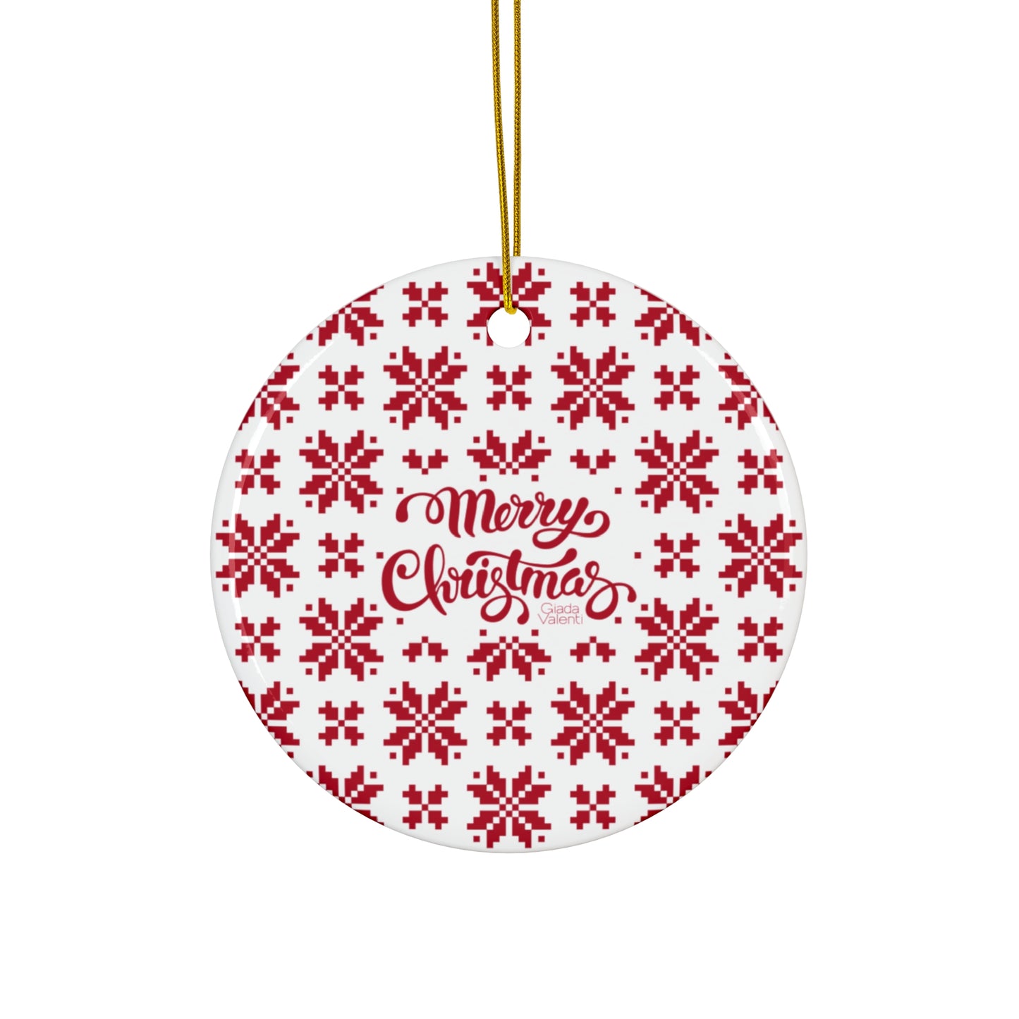 Ceramic Ornament | Designed in Italy | Jacquard Snowflake | White Red | Giada Valenti Collection