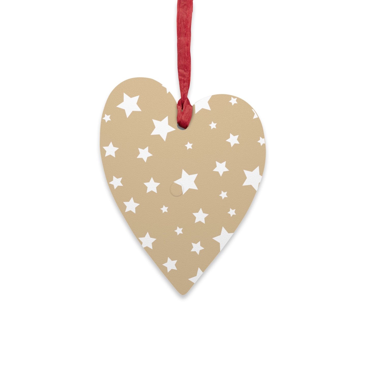 Giada Valenti | Heart Shape Wooden Ornament | Designed in Italy | Beige White Stars | Christmas Ornament | Christmas Gift