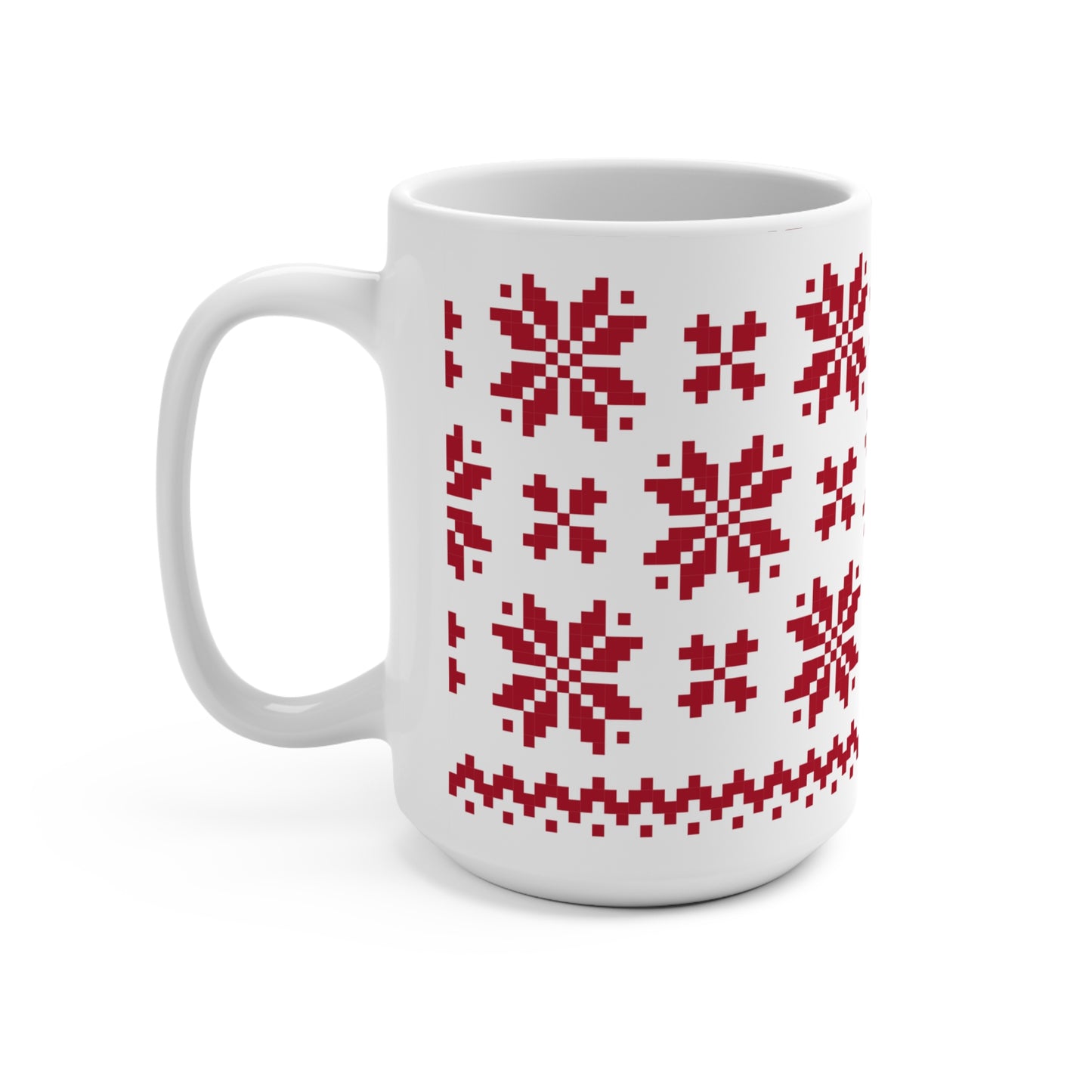 Jacquard Snowflake Mug with exclusive Italian design print (15oz) | White Red | Giada Valenti Collection