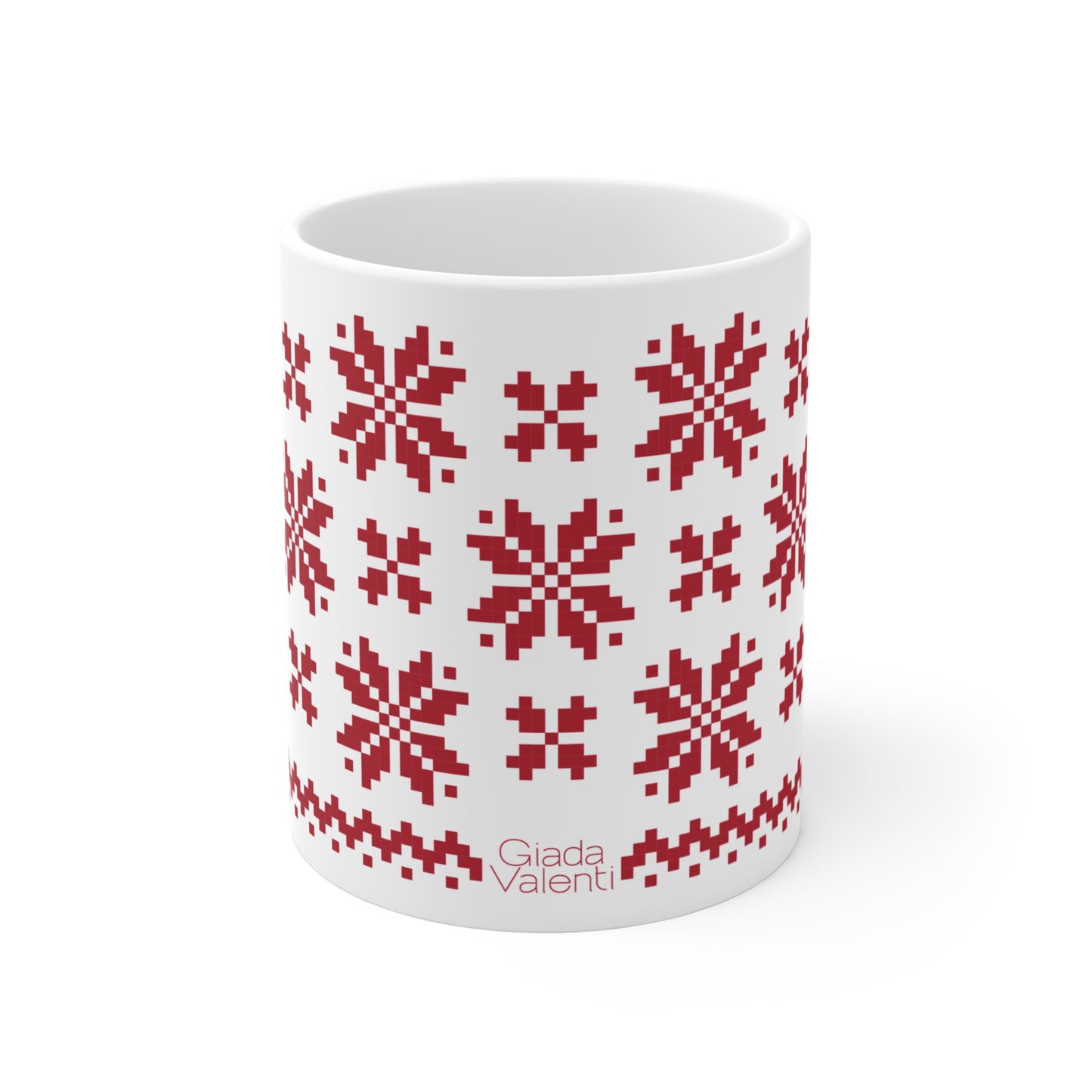 Jacquard Snowflake Mug with exclusive Italian design print (11oz) | White Red | Giada Valenti Collection