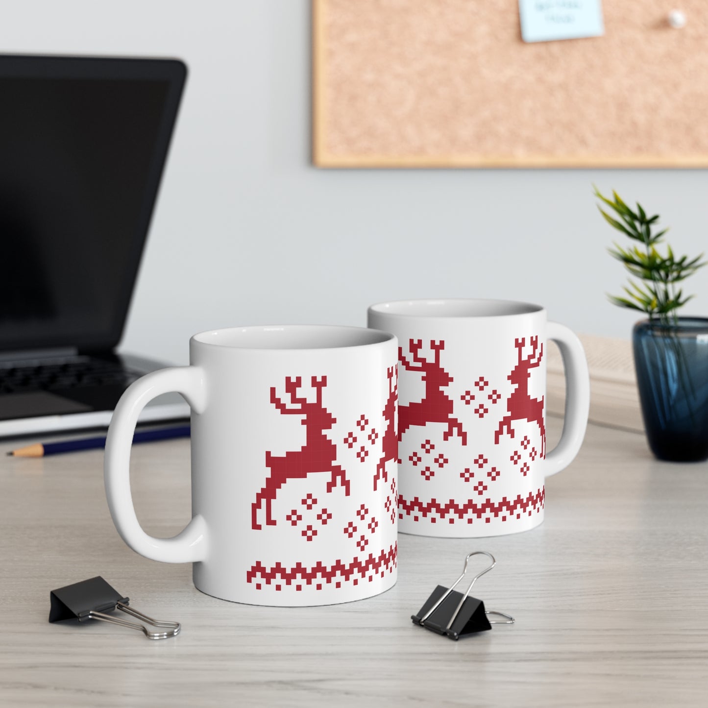 Jacquard Reindeer Christmas Mug with exclusive Italian design print (11oz) | Red | Giada Valenti Collection