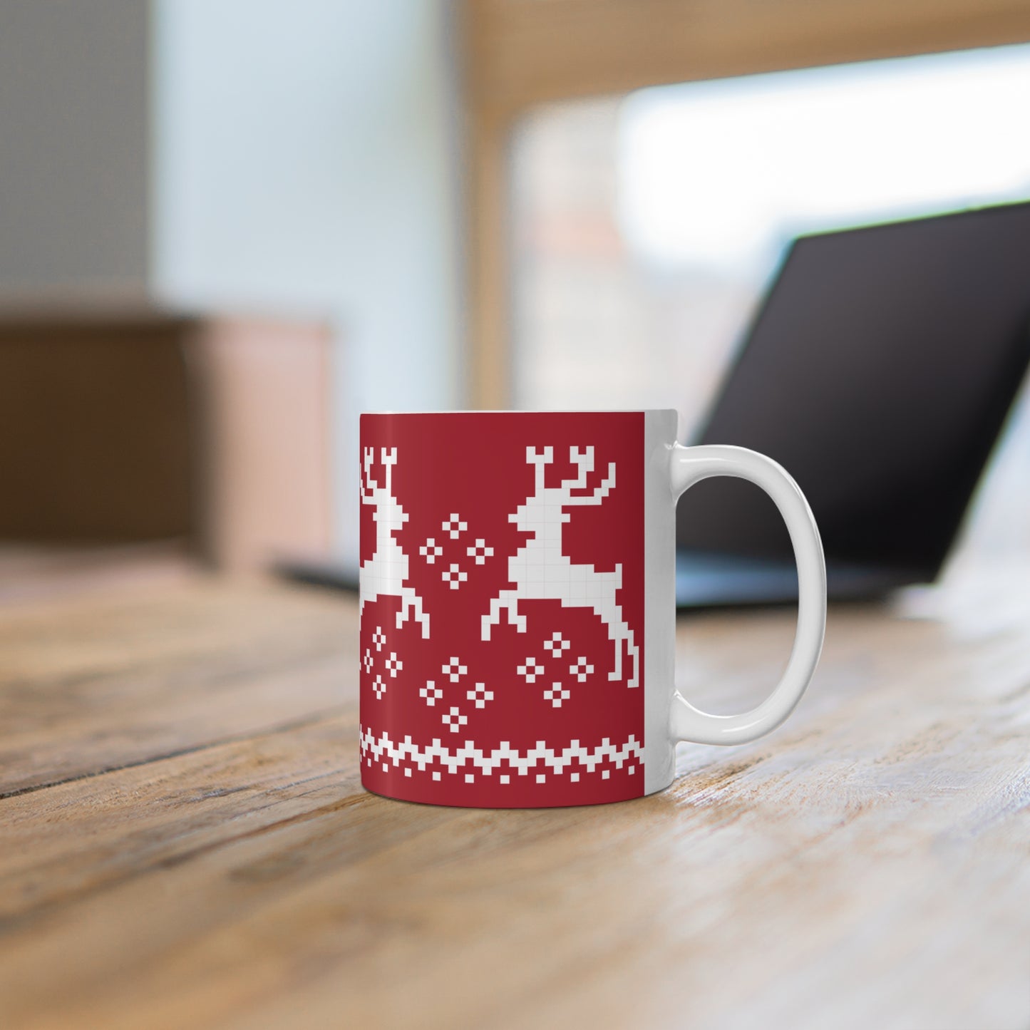 Jacquard Reindeer Christmas Mug with exclusive Italian design print (11oz) |  Red | Giada Valenti Collection