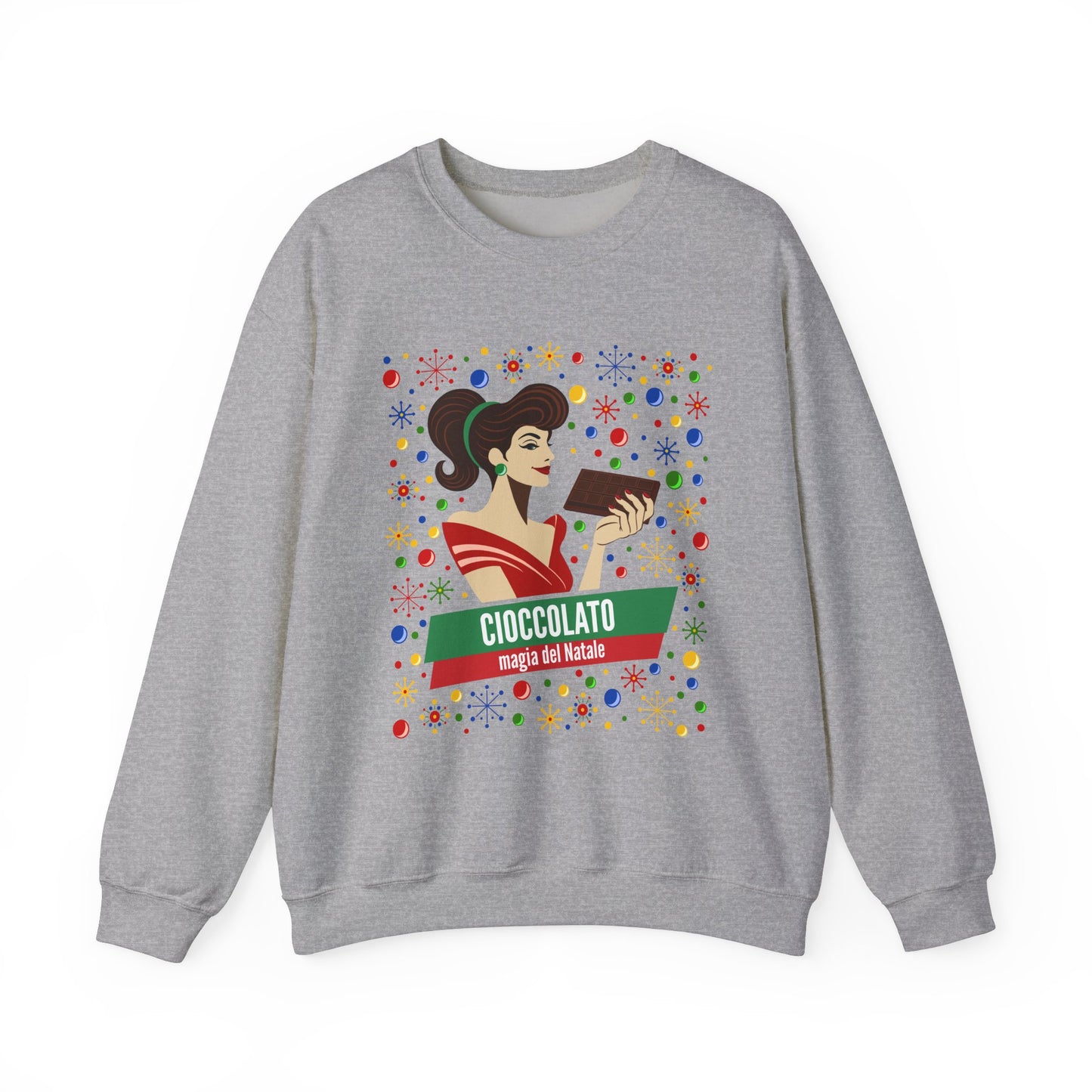 Cioccolato A Natale Unisex Heavy Blend™ Crewneck Sweatshirt - Giada Valenti Collection - Print designed in Italy by Elisa Savoia