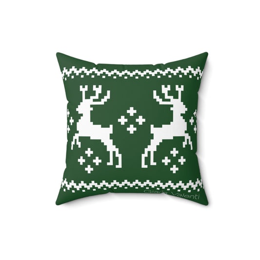 Christmas Pillow | Exclusive Italian Design | Jacquard Reinder | Green | Giada Valenti Collection