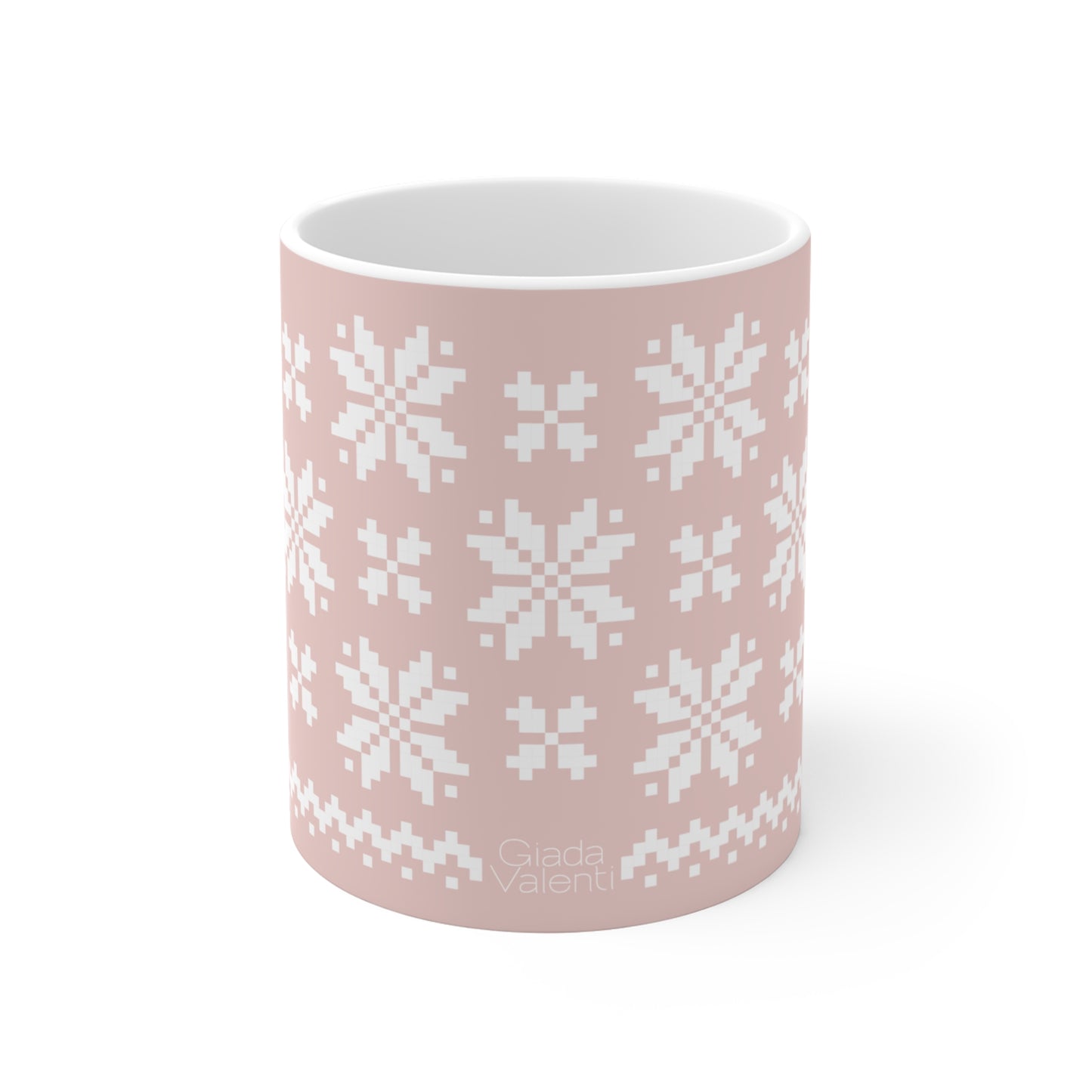 Jacquard Snowflake Mug with exclusive Italian design print (11oz) | Pink | Giada Valenti Collection