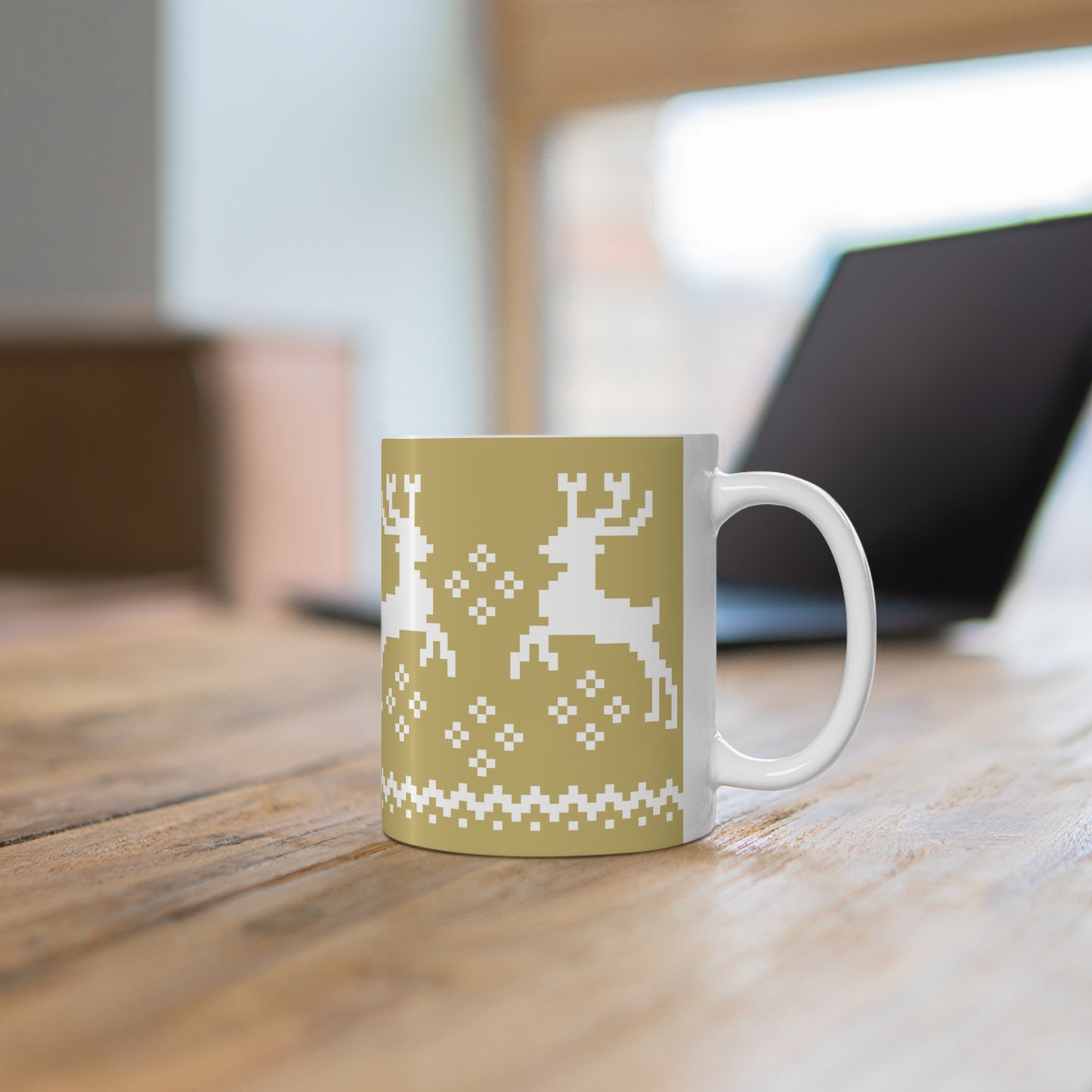 Jacquard Reindeer Christmas Mug with exclusive Italian design print (11oz) | Gold | Giada Valenti Collection