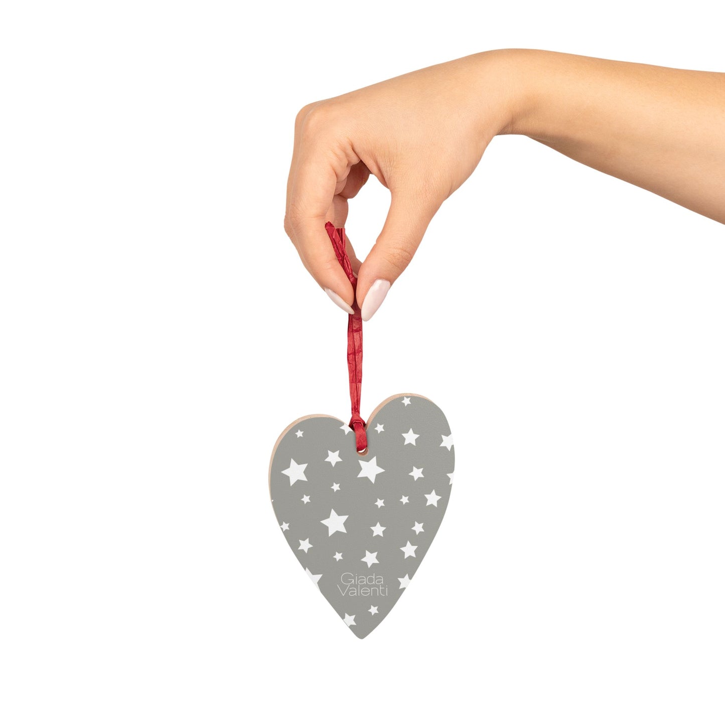 Giada Valenti | Heart Shape Wooden Ornament | Designed in Italy | Silver White Stars | Christmas Ornament | Christmas Gift