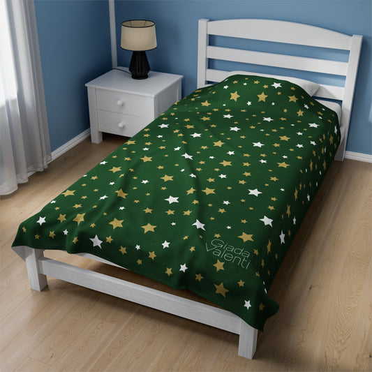 Gold White Star Christmas blanket with Italian design print | 60x80 | Green | Giada Valenti | Christmas Gift | Velveteen Plush