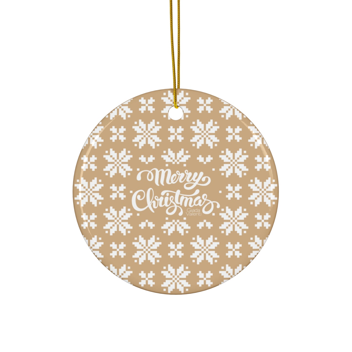 Merry Christmas Ceramic Ornament with Italian Design print | Jacquard Snowflake Beige | Giada Valenti | Christmas Ornament | Christmas Gift