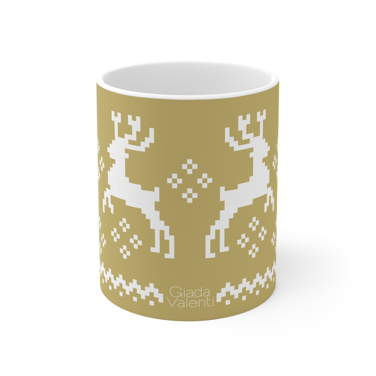 Jacquard Reindeer Christmas Mug with exclusive Italian design print (11oz) | Gold | Giada Valenti Collection