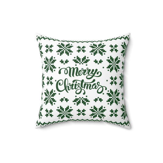 Merry Christmas Pillow with exclusive Italian Design print | Green White Jacquard Snowflake | Giada Valenti Collection