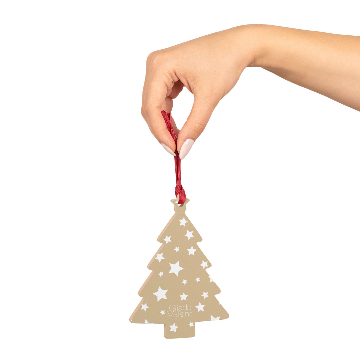 Giada Valenti | Tree Shape Wooden Ornaments | Designed in Italy | Beige White Star | Christmas Ornament | Christmas Gift | Italian Design