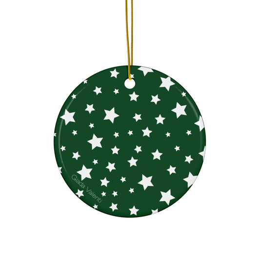 Ceramic Ornament with Italian Design print | Green White Stars  | Giada Valenti Collection