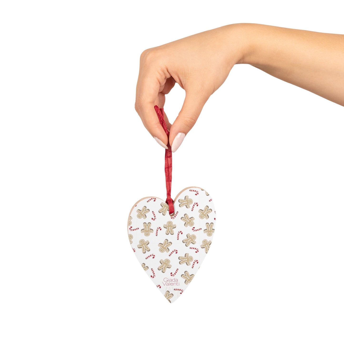 Giada Valenti | Heart Shape Wooden Ornament | Designed in Italy | Ginger Bread Candy Cane | Christmas Ornament | Christmas Gift