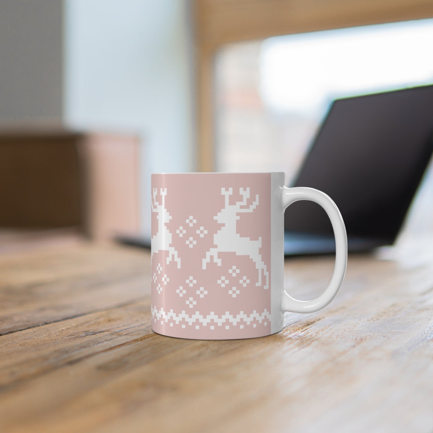 Jacquard Reindeer Christmas Mug with exclusive Italian design print (11oz) | Pink | Giada Valenti Collection