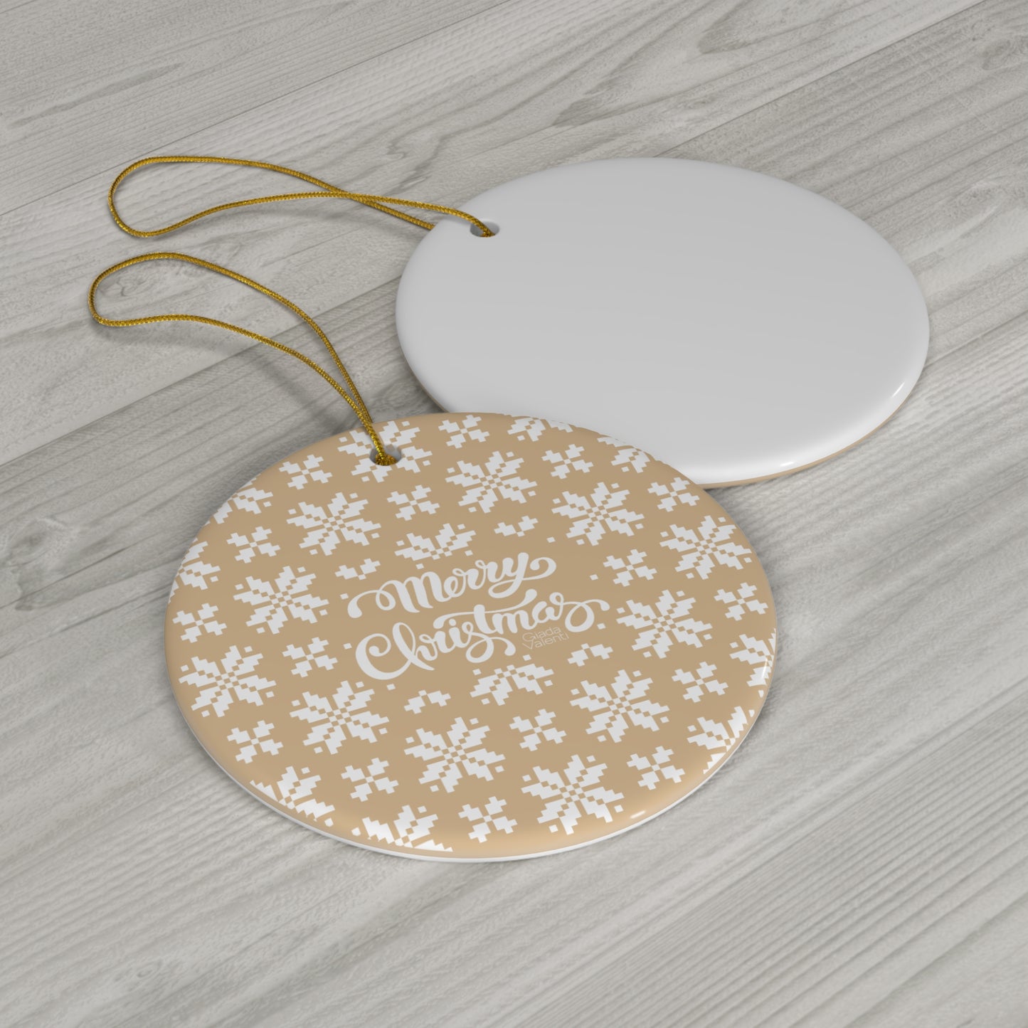 Merry Christmas Ceramic Ornament with Italian Design print | Jacquard Snowflake Beige | Giada Valenti | Christmas Ornament | Christmas Gift