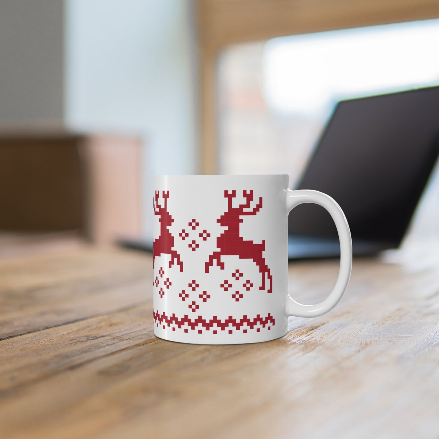 Jacquard Reindeer Christmas Mug with exclusive Italian design print (11oz) | Red | Giada Valenti Collection