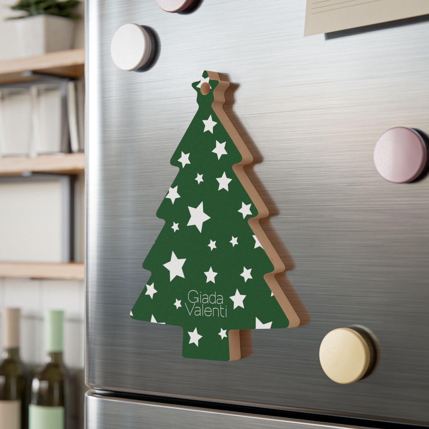 Giada Valenti | Tree Shape Wooden Ornament | Designed in Italy | Green White Star | Christmas Ornament | Christmas Gift | Italian Design