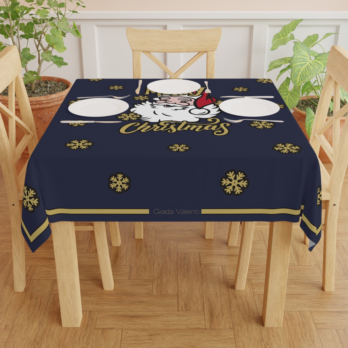 Santa Claus Tablecloth with Italian Design print | Blue | Giada Valenti | Christmas Decoration | Christmas Gift