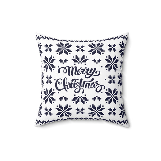 Merry Christmas Pillow with exclusive Italian Design print | White Blue Jacquard Snowflake | Giada Valenti Collection