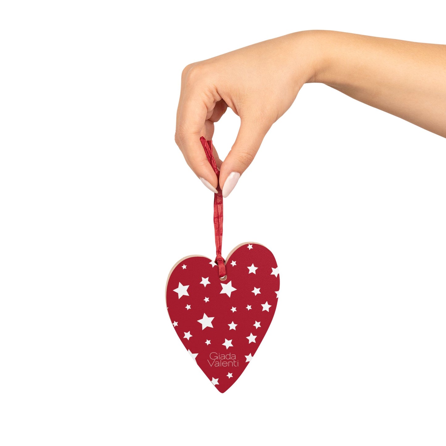 Giada Valenti | Heart Shape Wooden Ornament | Designed in Italy | Red White Stars | Christmas Ornament | Christmas Gift