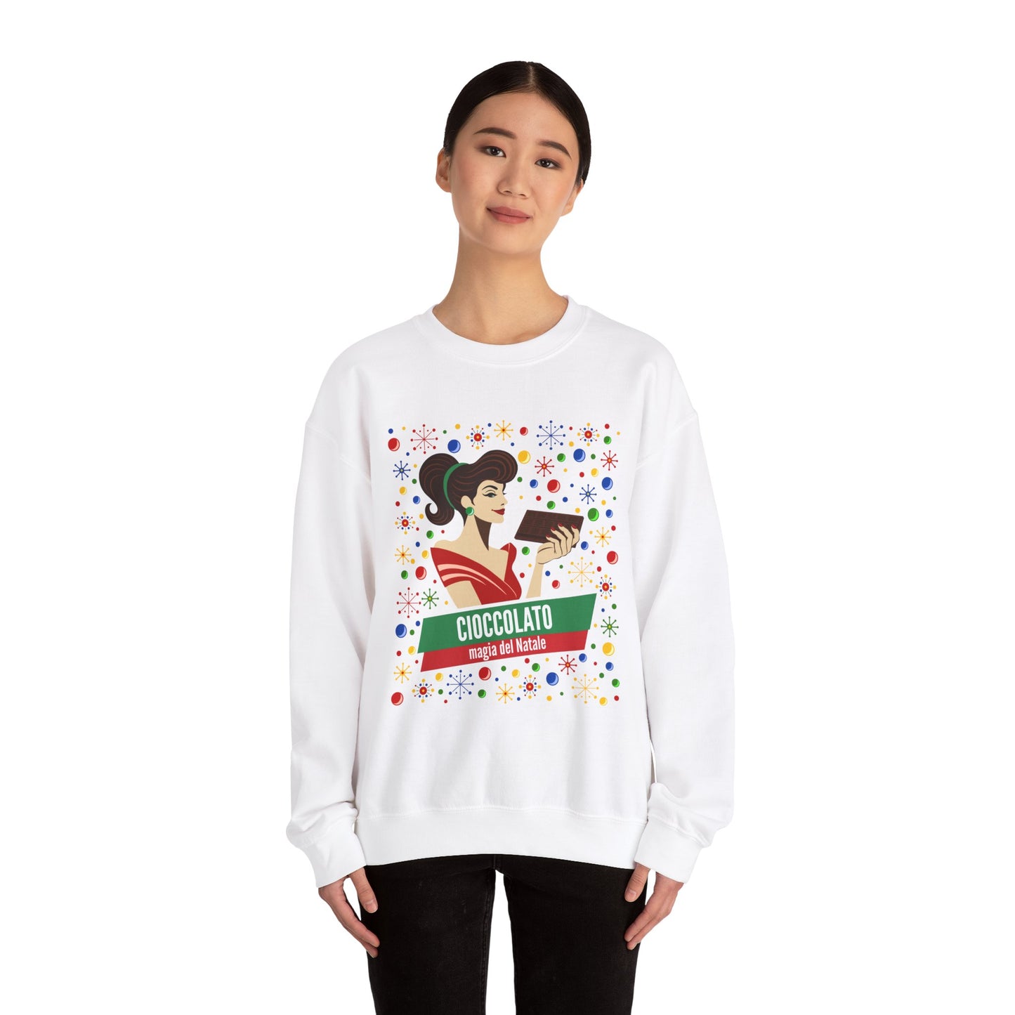 Cioccolato A Natale Unisex Heavy Blend™ Crewneck Sweatshirt - Giada Valenti Collection - Print designed in Italy by Elisa Savoia