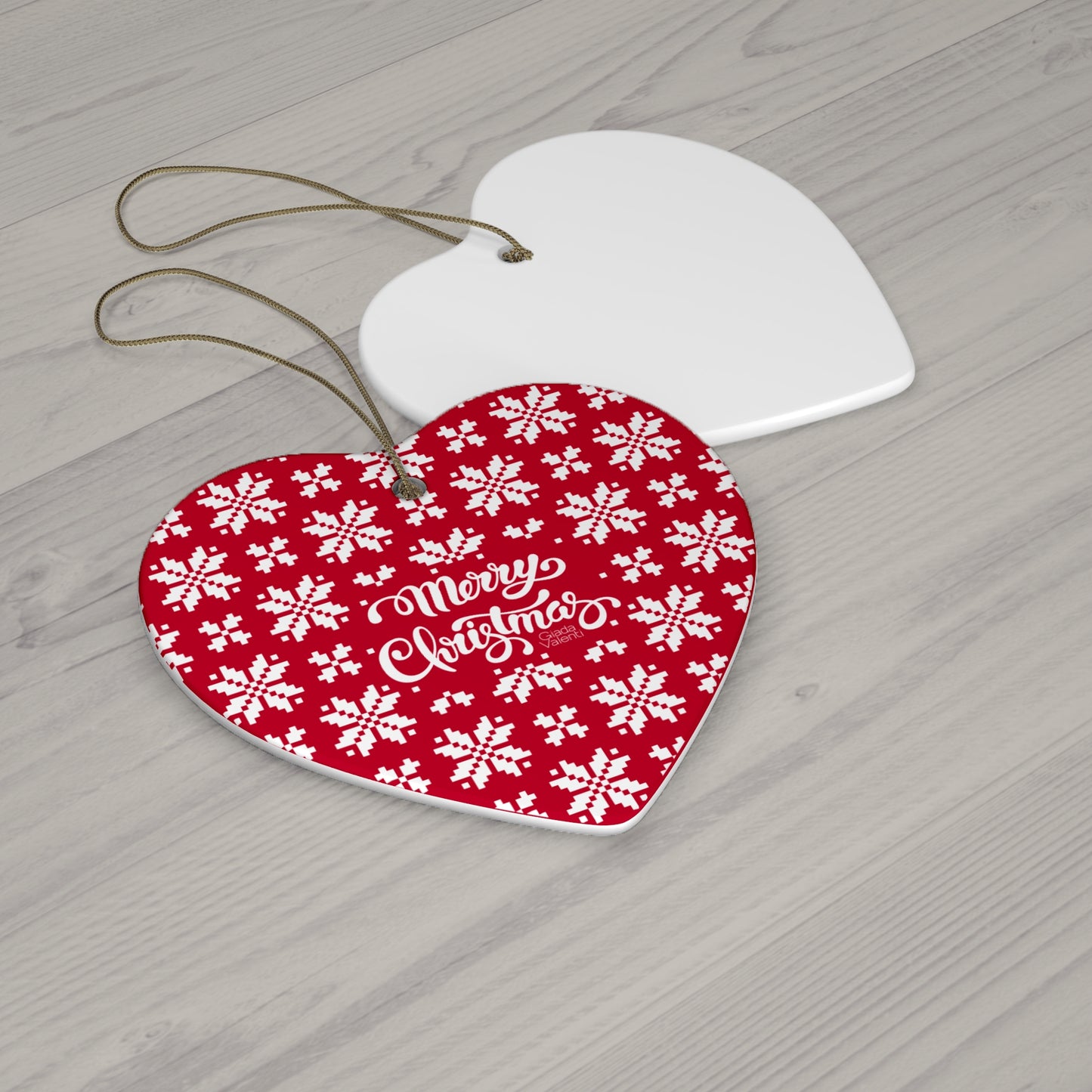 Ceramic Ornament | Heart Shape | Jacquard Snowflake Red | Giada Valenti Collection