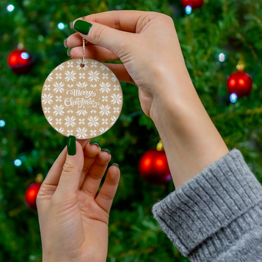 Merry Christmas Ceramic Ornament with Italian Design print | Jacquard Snowflake Beige | Giada Valenti | Christmas Ornament | Christmas Gift