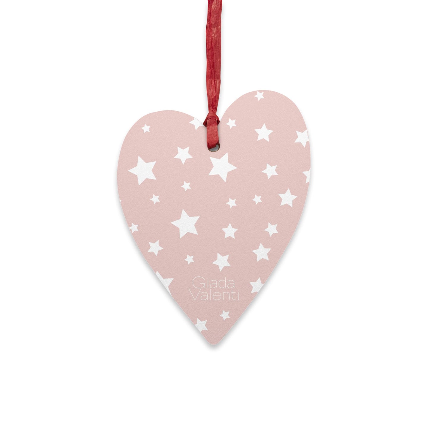 Giada Valenti | Heart Shape Wooden Ornament | Designed in Italy | Pink White Stars | Christmas Ornament | Christmas Gift