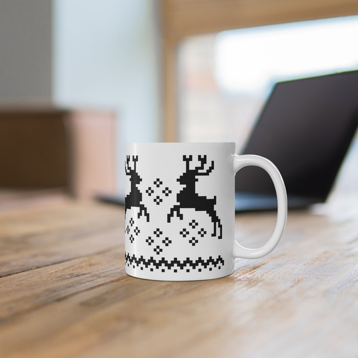 Jacquard Reindeer Christmas Mug with exclusive Italian design print (11oz) | Black | Giada Valenti Collection