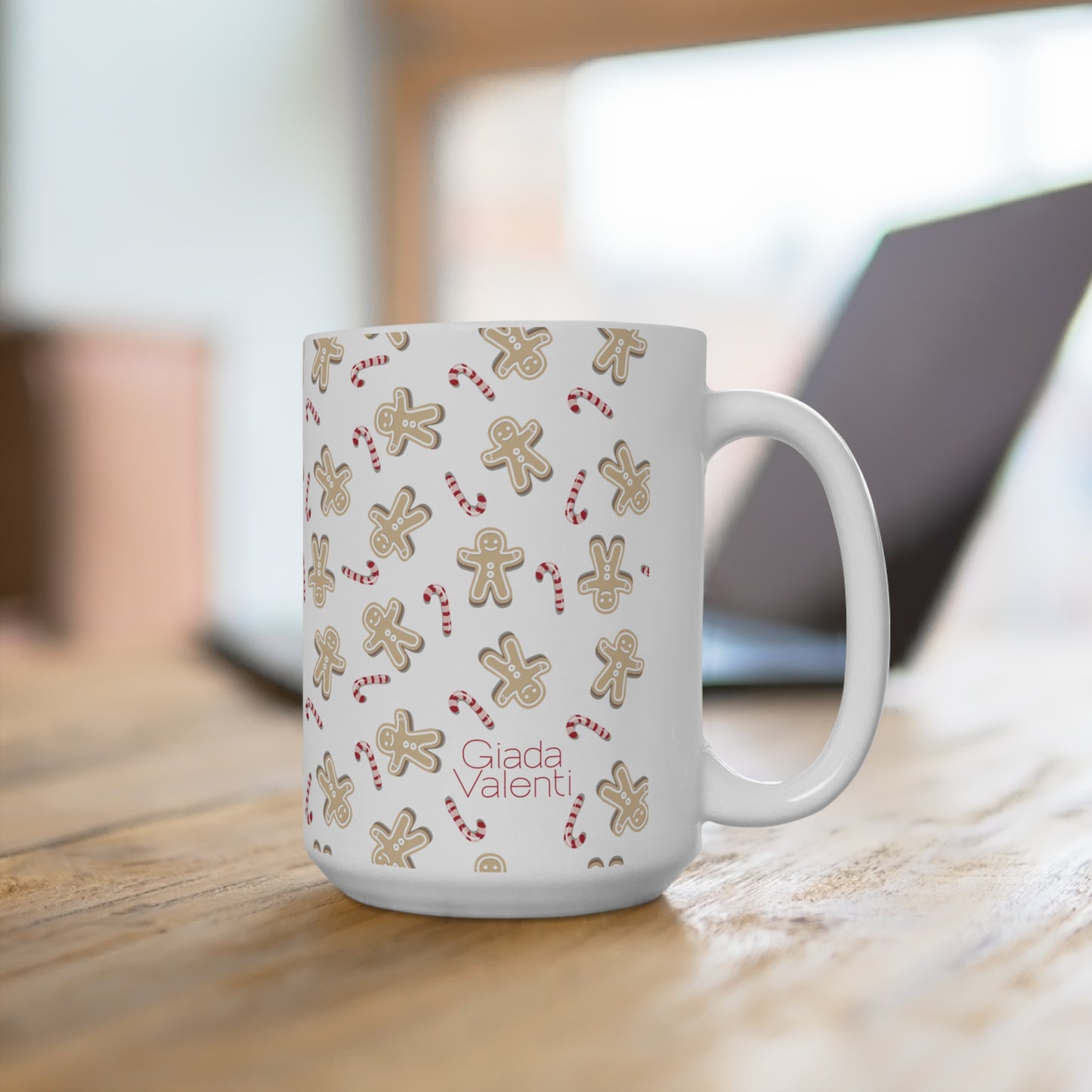 Gingerbread Candy Cane Mug with exclusive Italian design print (15oz) | Giada Valenti Collection