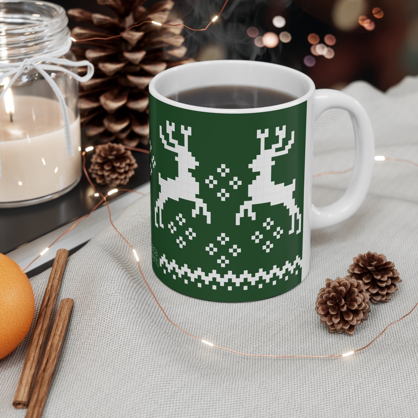 Jacquard Reindeer Christmas Mug with exclusive Italian design print (11oz) | Green | Giada Valenti Collection