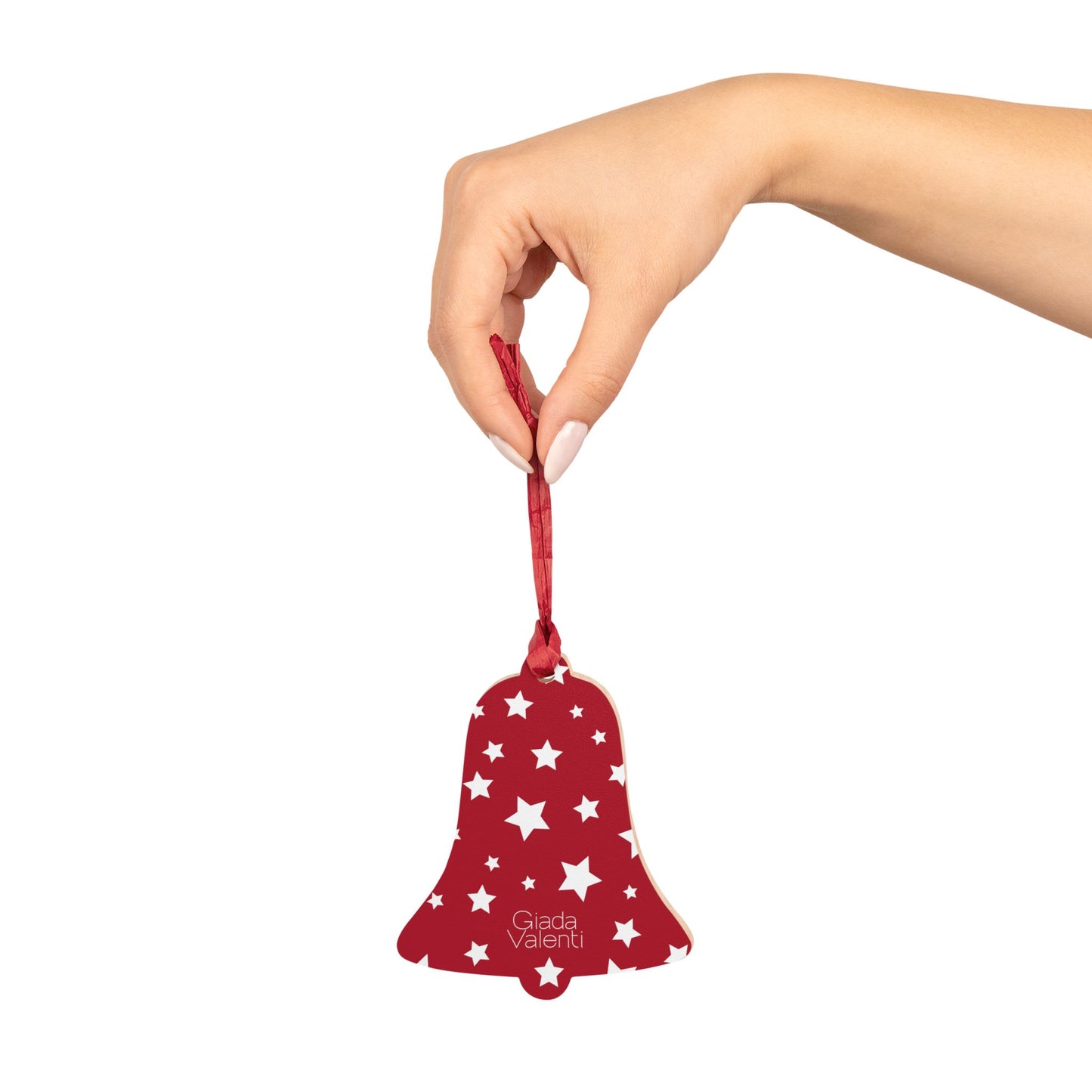 Giada Valenti | Bell Shape Wooden Ornaments | Designed in Italy | Red White Stars | Christmas Ornament | Christmas Gift